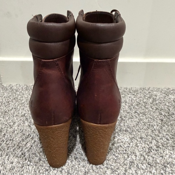 Timberland Tillston Full Grain Burgundy Block Heel Ankle Combat Boots US 7.5 - Picture 4 of 11